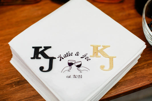 Drink Tags & Toppers On Custom Wedding Napkin
