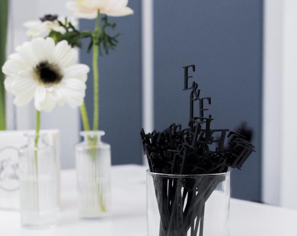 Black Wedding Drink Stirrers with Clip on Glass